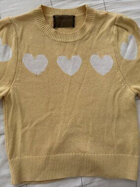 Reformation Yellow Heart Knit Sweater, Size S